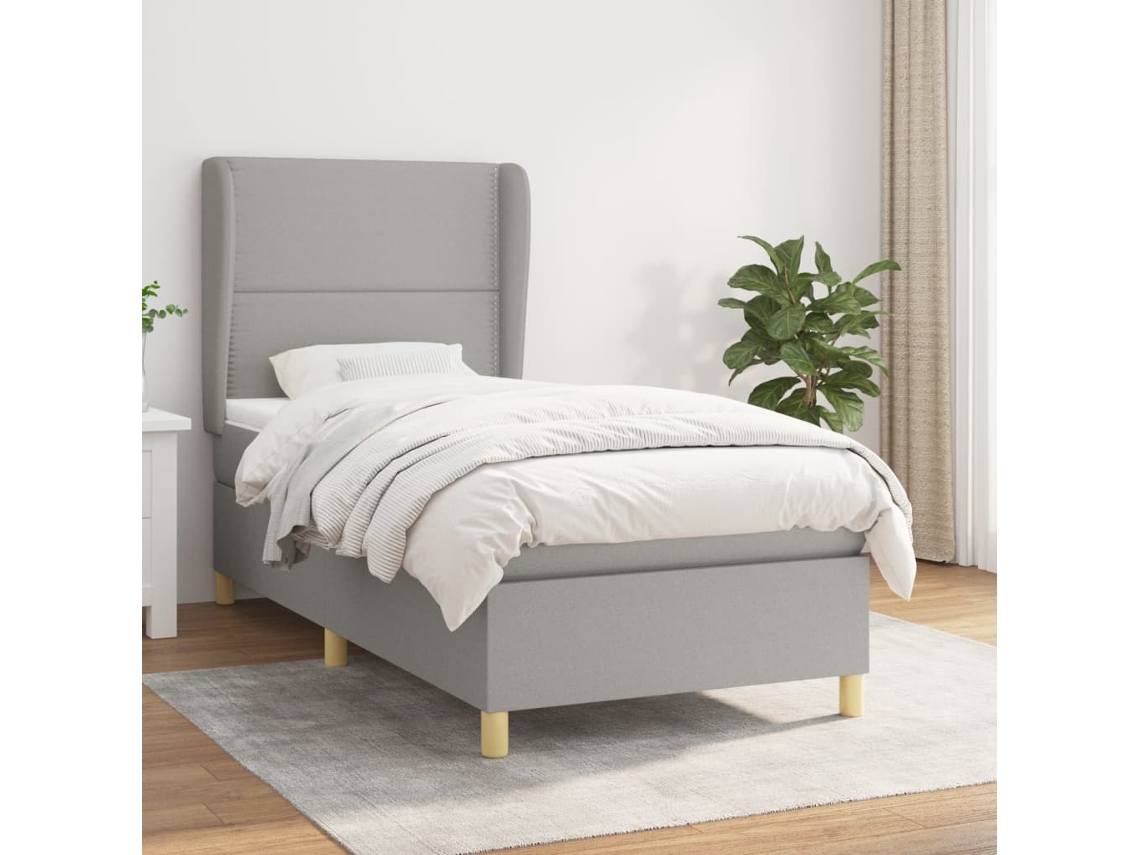 Cama Box Spring Con Colchón Tela Gris Claro 90x190 Cm