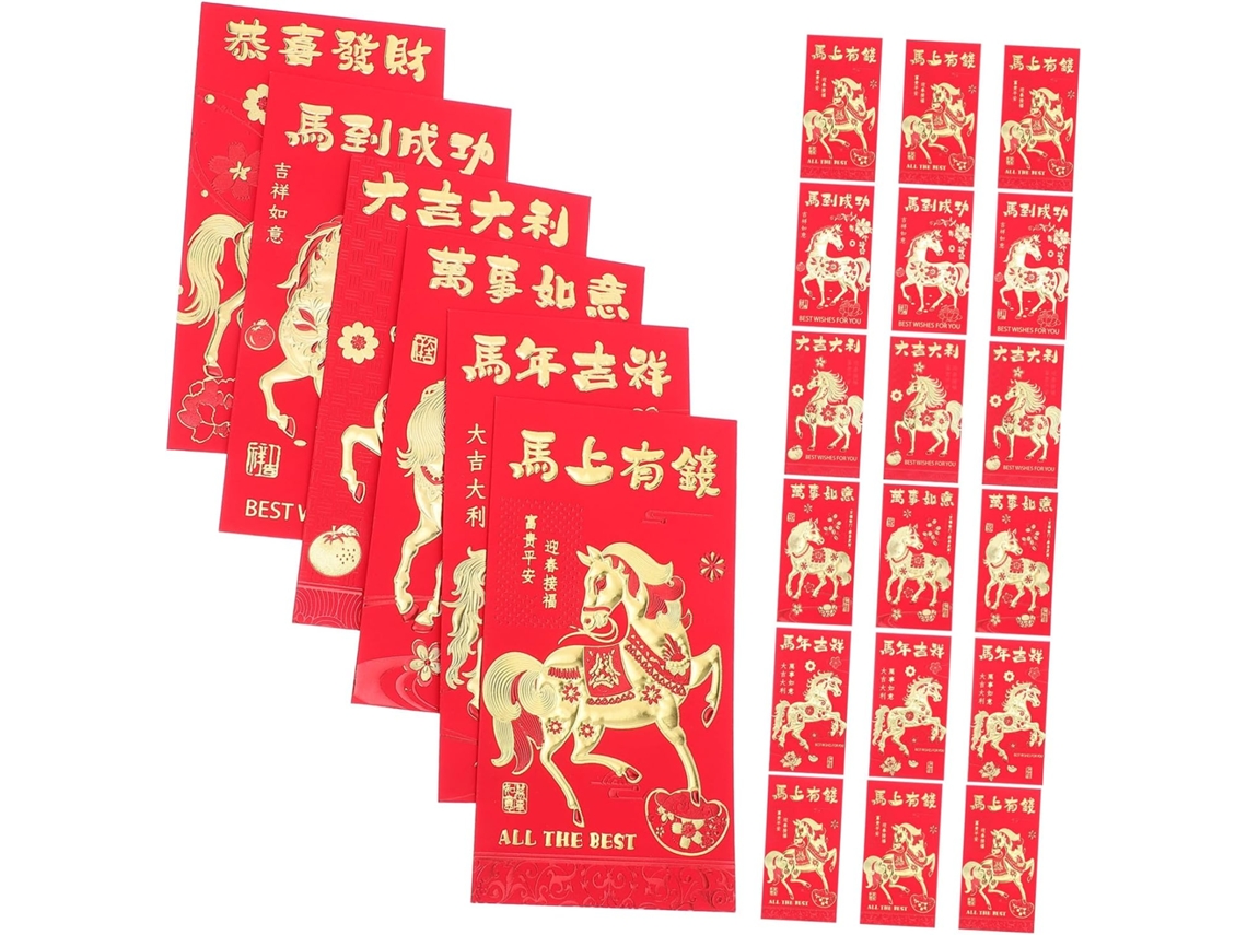 48 Sobres Rojos Para El Año Nuevo Chino, Del Caballo, Bolsas De Regalo Tradicionales, Festivos