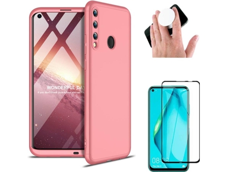 Kit Funda, Protector y PopSocket para Huawei P40 Lite E PHONESHIELD BD-GK&CF&WTPS-PK-HW-P40LE Rosa