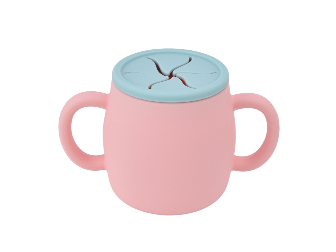 Vaso de silicona portátil anticaídas para niños con asas dobles para el entrenamiento de los más pequeños.