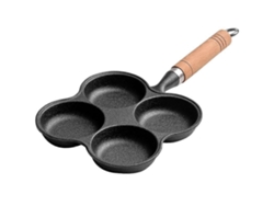 Sartén antiadherente de cuatro cavidades, ideal para tortillas, con cocción por inducción, distribución uniforme del calor y mango que no se calienta al tacto.