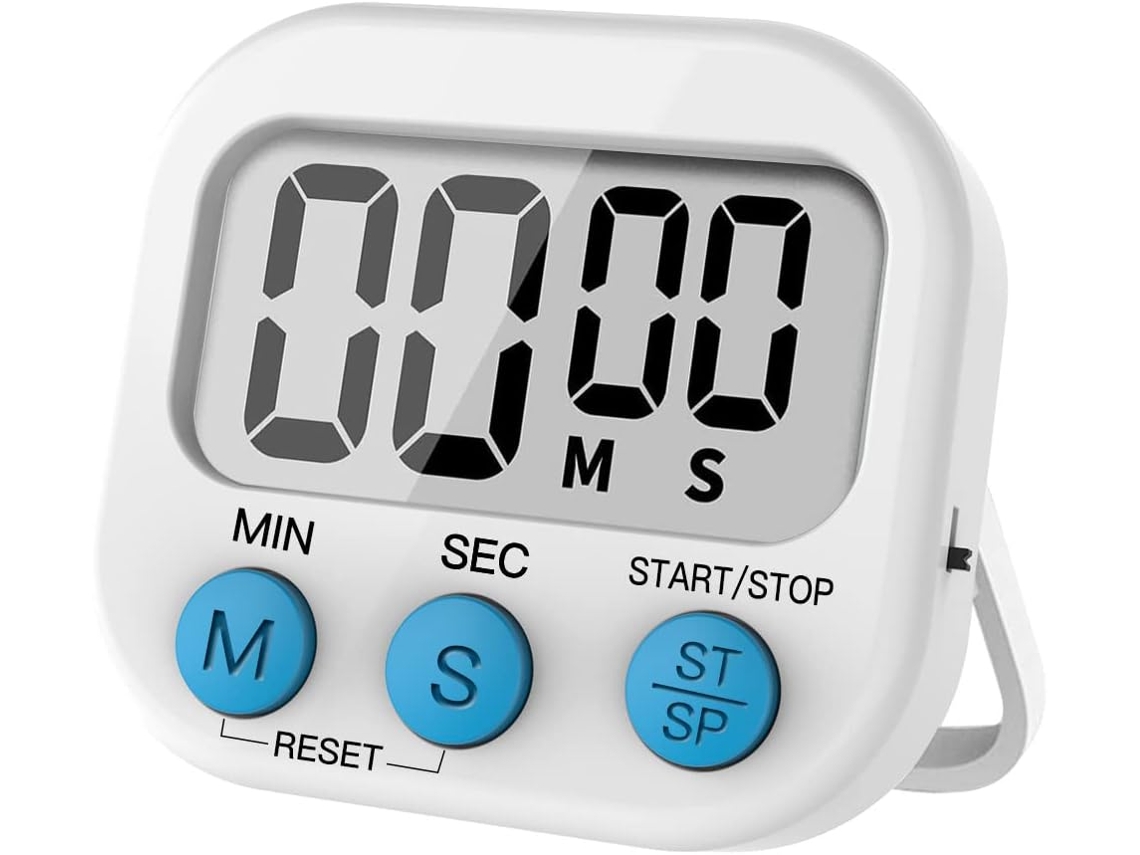 Temporizador de cocina digital con gran pantalla LCD, alarma potente, función magnética y cronómetro.