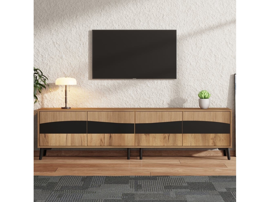 Mueble Tv 180x40x50 Cm - Con 4 Armarios, 8 Patas, Capacidad De 30kg, Diseño Simétrico - Natural