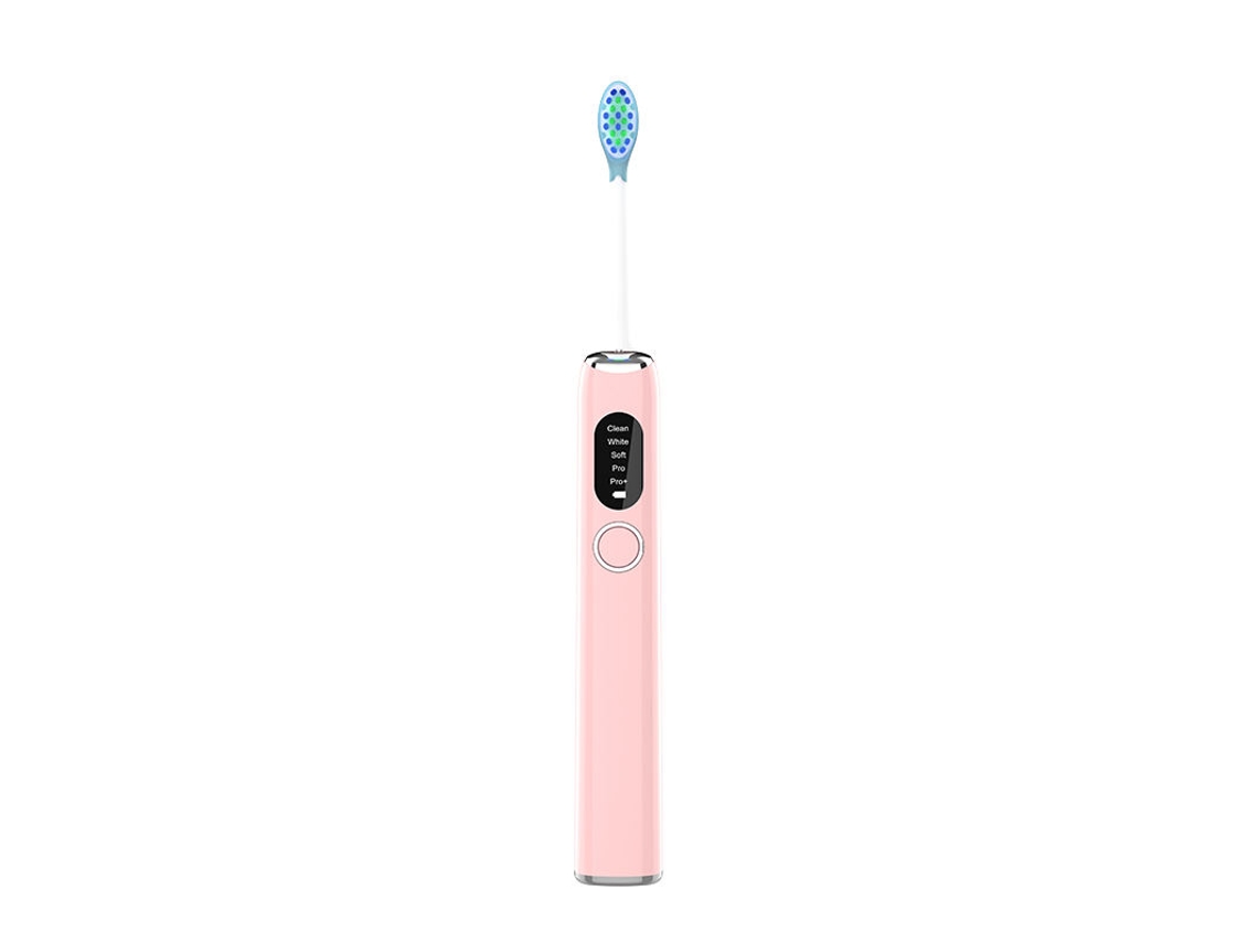 Cepillo de dientes eléctrico para adultos con cepillado oscilante y 5 cepillos. Recargable, resistente al agua, protege las encías. Color rosa. Sfushos