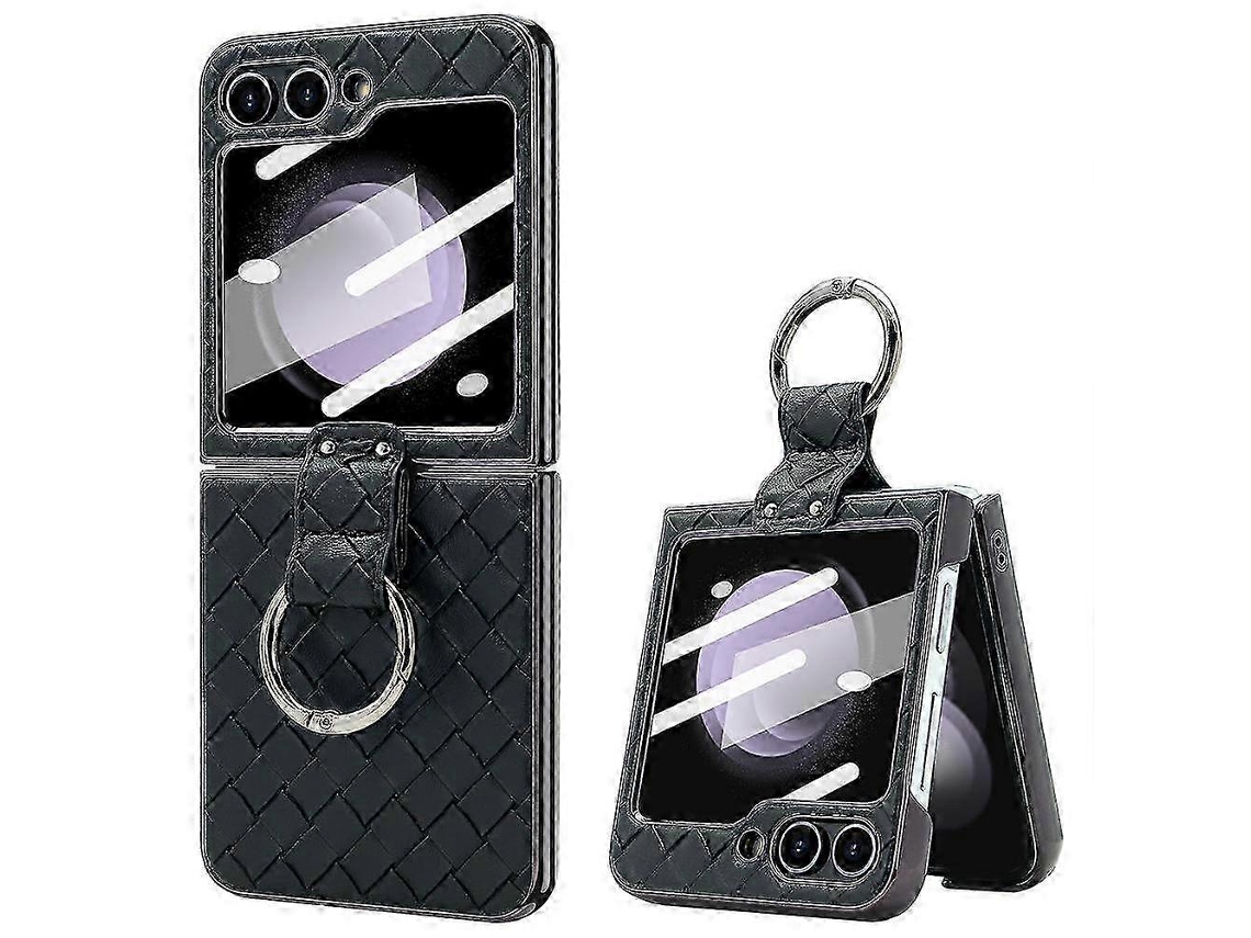 For Samsung Galaxy Z Flip6black2026 Vietao Woven Leather Metal Ring Phone Case