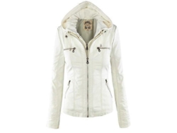 Chaqueta De Piel Falsa Para Mujer Con Capucha Invierno Otoño Moto Negro Basic Talla L-xl L Blanco