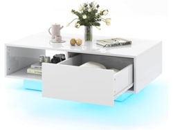 Mesa Pequeña con 21 Colores de Luces Led, Mesa Rectangular Moderna con Control Remoto, Mesa de Cóctel Inteligente Costway con Cajón (Blanco)