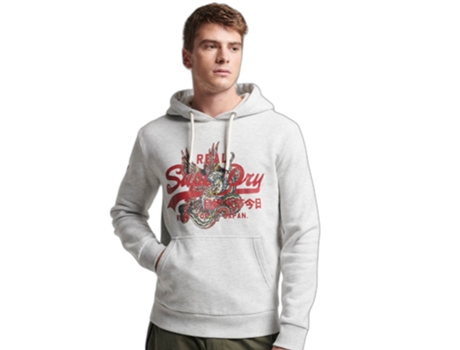 Sudadera con Capucha Vintage SUPERDRY Logo Narrative Gris (XL)