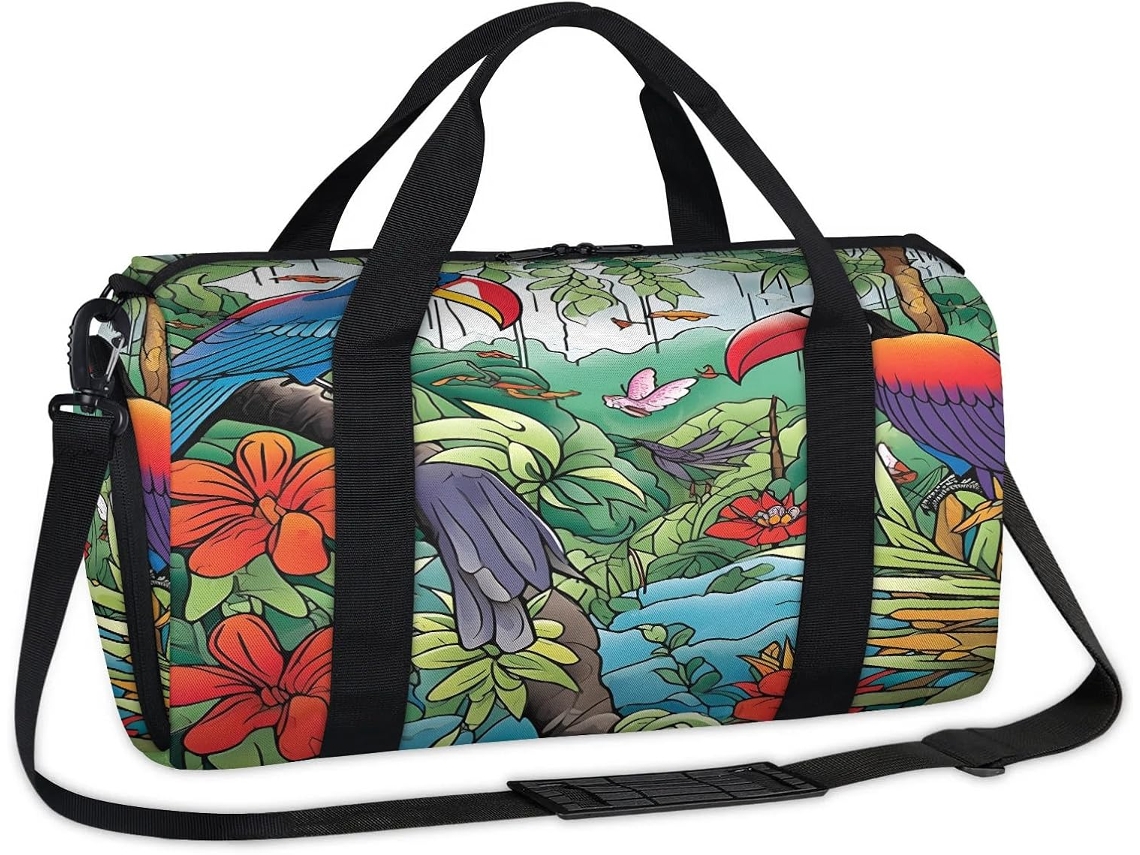 Bolso Deportivo Estampado Tucán Selva Tropical Acuarela Bolso Fin Semana Mano Informal Gimnasio Viaje Equip
