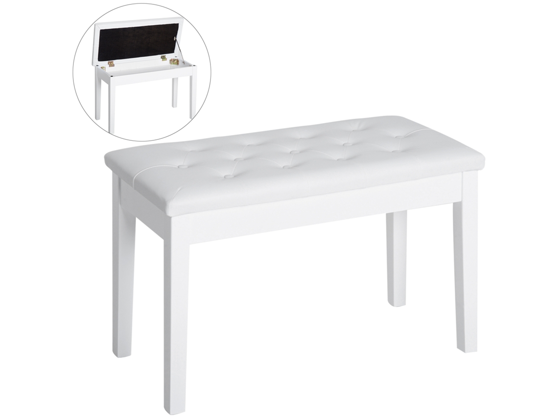 Bandeja Para Teclado Con Asiento De Almacenamiento En Piel Sintética, 76x36x50cm, Blanca.