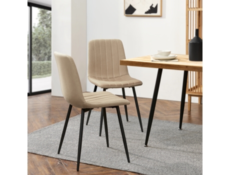 Juego de 2 sillas de comedor Elsern tela (100% poliéster) y acero 89 x 43 x 51 cm - Marrón claro [en.casa]