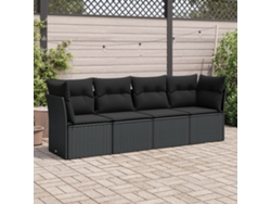 Conjunto de sofá de jardín de 4 piezas con cojines, mimbre sintético negro, Dkd Home Decor