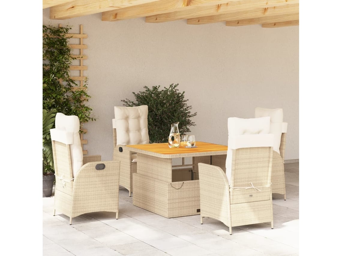 Juego de comedor de jardín de 5 piezas con cojines, mimbre sintético beige, DKD Home Decor