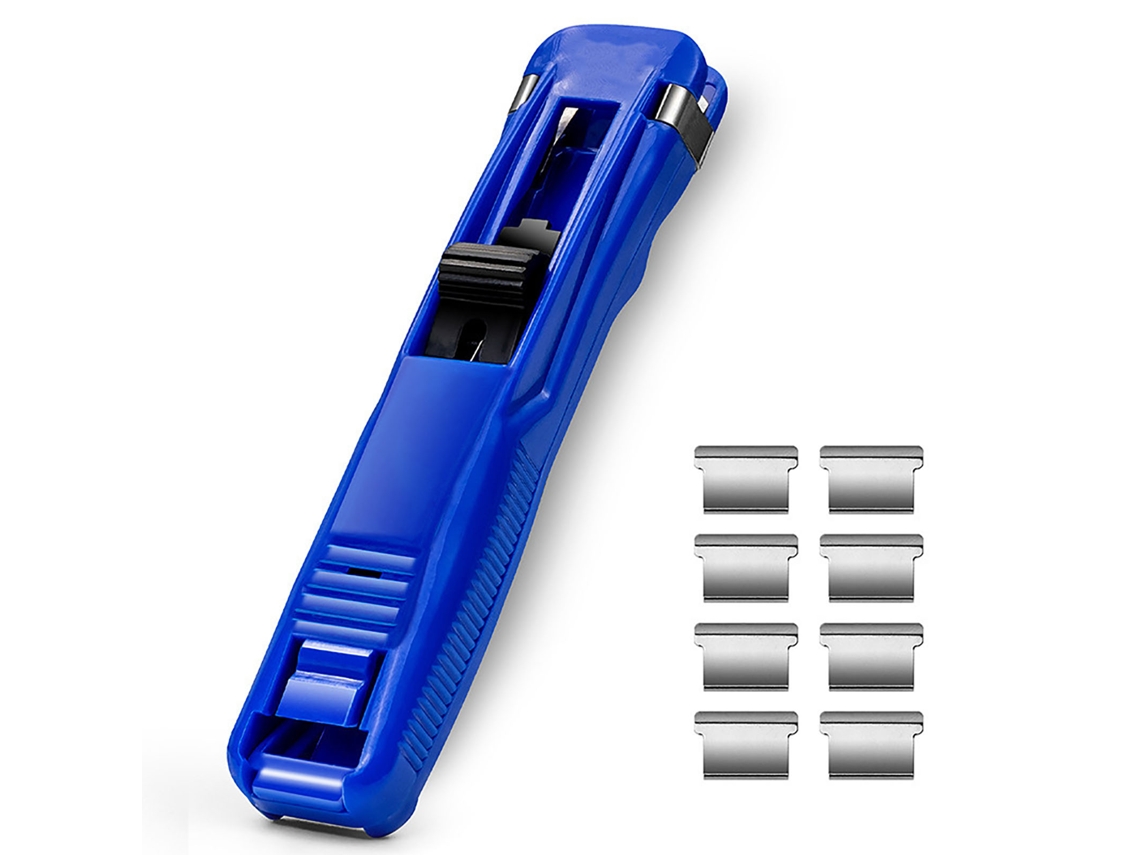 Dispensador De Clips De Papel Móvil Paper Clam Con Agarre Fuerte Y 8 Recargas Para Estudiantes Y Oficina Azul