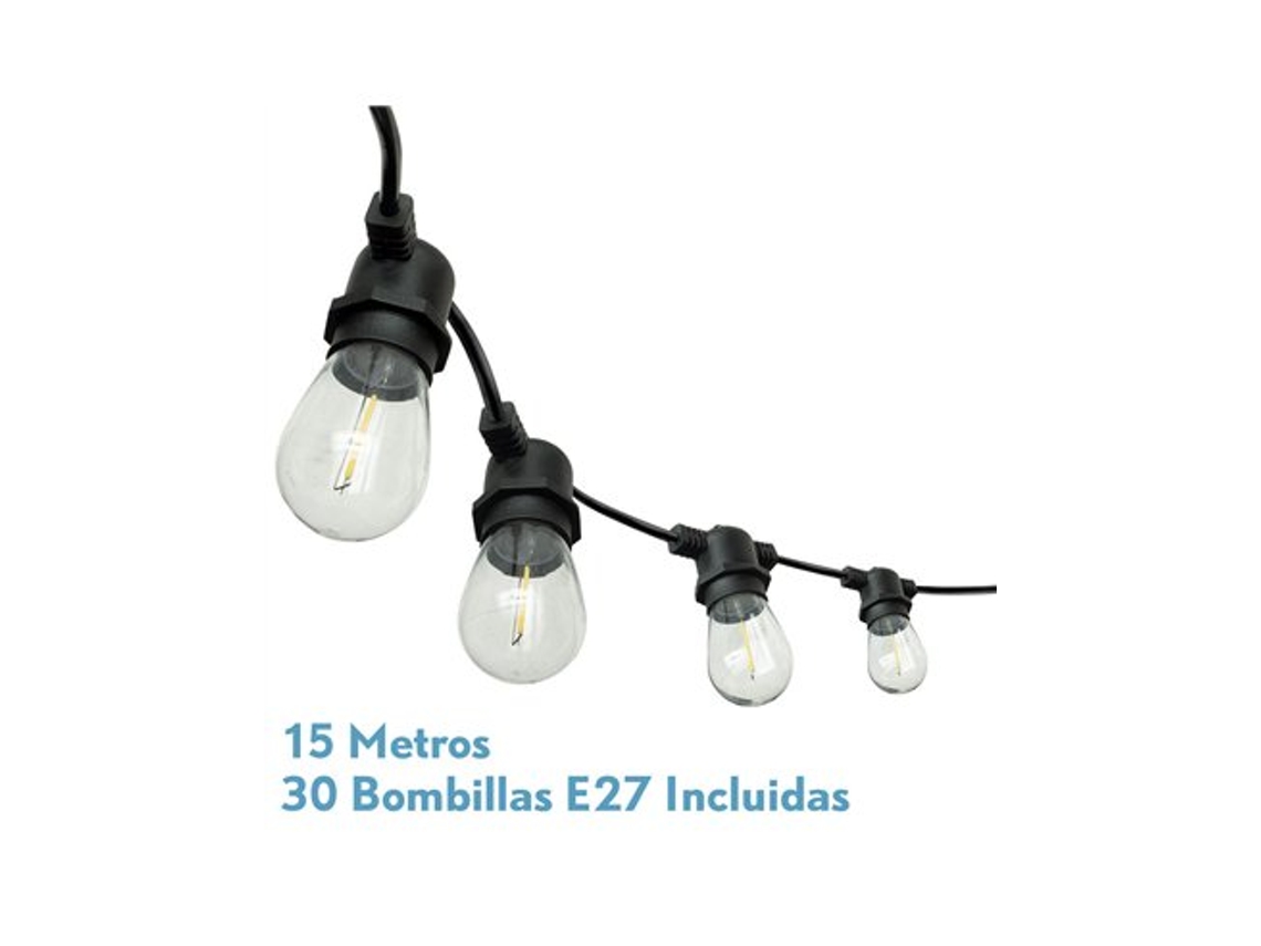 Guirnalda De Luces Verbena 30xe27 (30w 4000k 1950lm) Ip44 6x12cm X 15m Color Negro