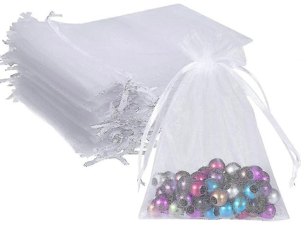 100 Bolsas de Organza Blancas con Cordón para Regalos de Navidad, Fiestas y Bodas Hengjian (blancas, 5x7cm)