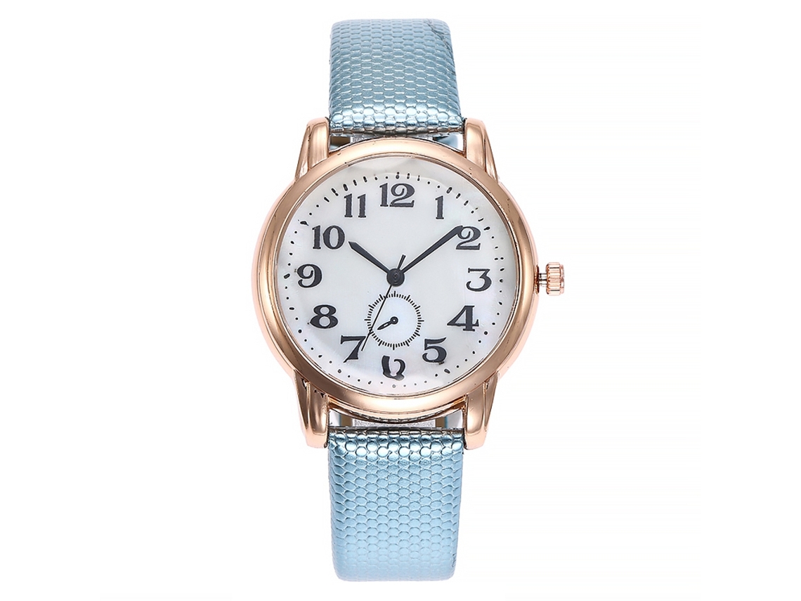 Reloj Vansvar Para Mujer Con Correa Fina De Pu, Números Arábigos, Azul Claro.