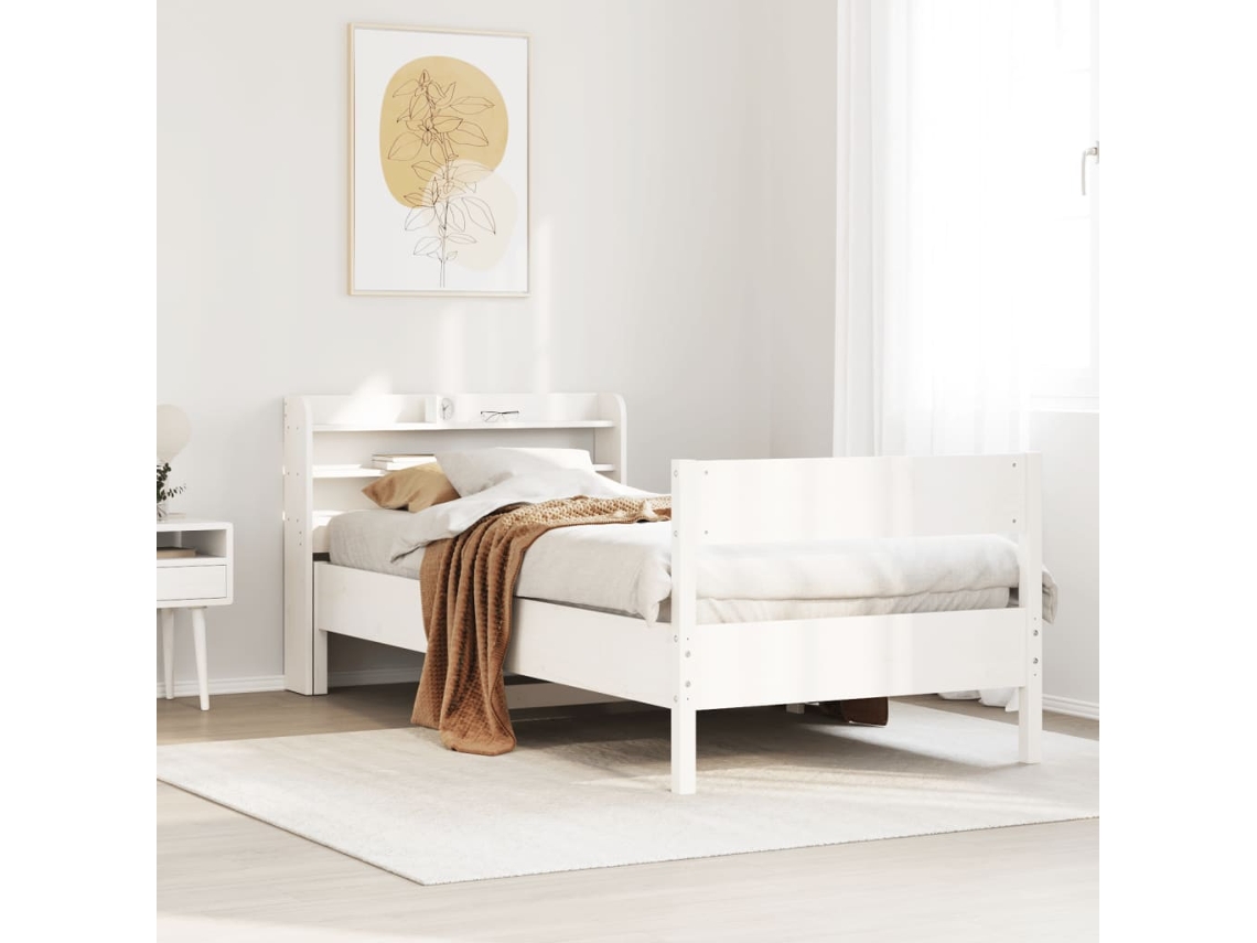 Estructura De Cama Sin Colchón Madera Maciza Blanca 90x190 Cm