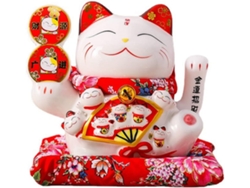 Gato Maneki de cerámica de 18 cm, adorno Feng Shui, columpio para gato de la suerte, C Gokoco