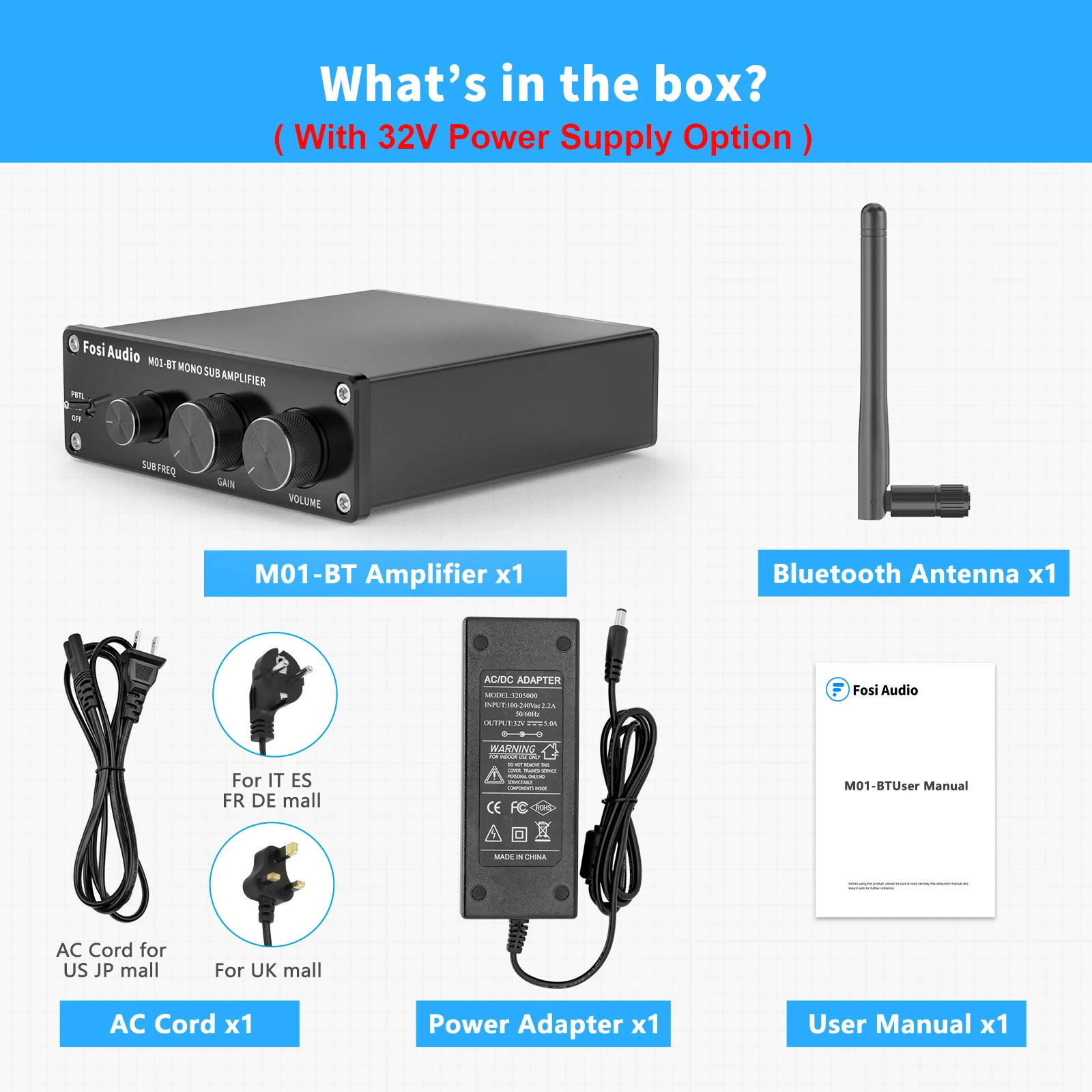 (fonte De Alimentação 32v) Amplificador De Potência Mono Bluetooth M01-bt De 300w