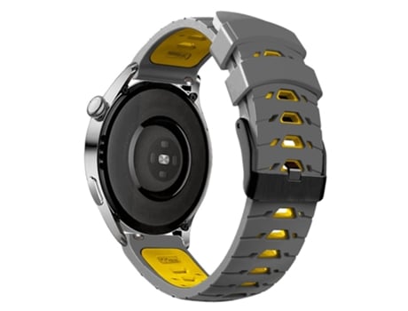 Correa de Silicona color dual con agujeros trapezoidales de tres filas para Huawei Watch GT Runner/Garmin Venu 2/Vivoactive 4 - gris/amarillo