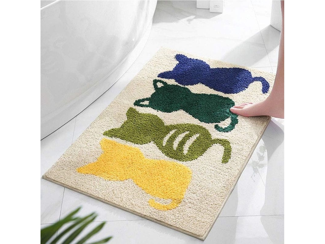 2026-tapete De Baño Antideslizante 50x80cm Microfibra Suave Absorbente Con Patrón De 4 Gatos Lavable A Máquina Khaki
