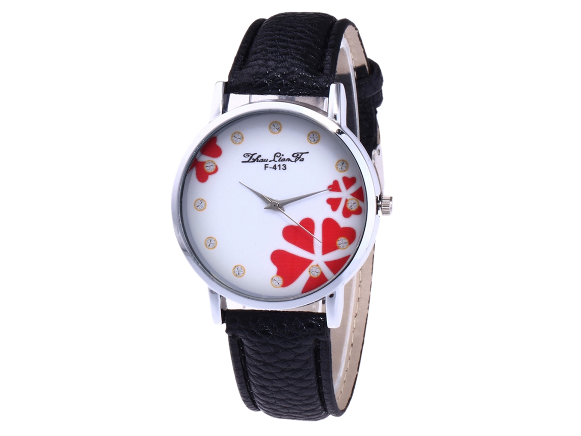 Reloj De Pulsera Zhoulianfa Para Mujer De Piel Sintética Con Diseño De Corazón Y Movimiento De Cuarzo Negro.