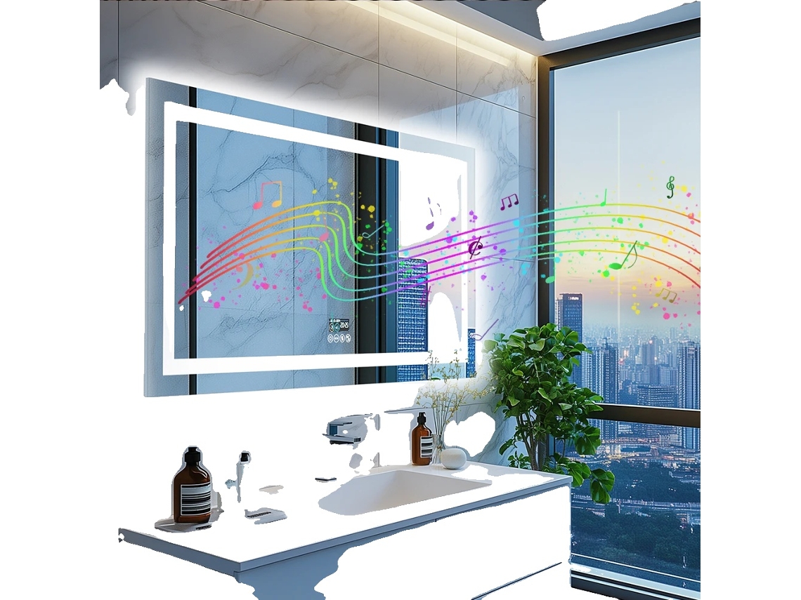 Espejo de baño LED con altavoz Bluetooth, pantalla inteligente, iluminación regulable, 48 x 24 pulgadas, OEM