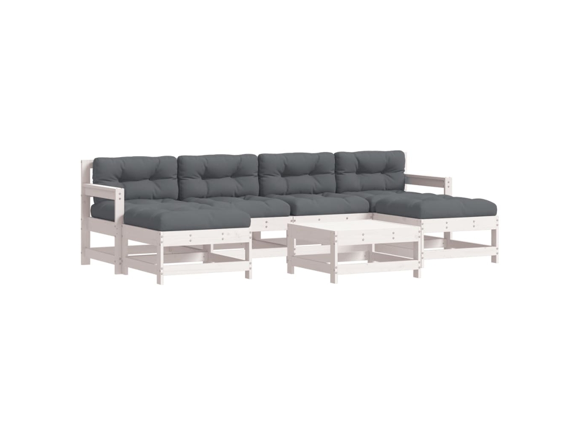 Juego de 7 sillones de jardín con cojines de madera maciza, color blanco, MAISON EXCLUSIVE (7 piezas)