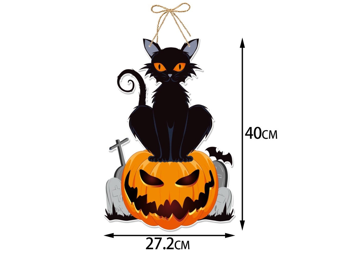 Letrero colgante de calabaza de Halloween 2024 con bruja y murciélago, pancarta decorativa para puerta de entrada para el hogar, estilo F Viewleaf