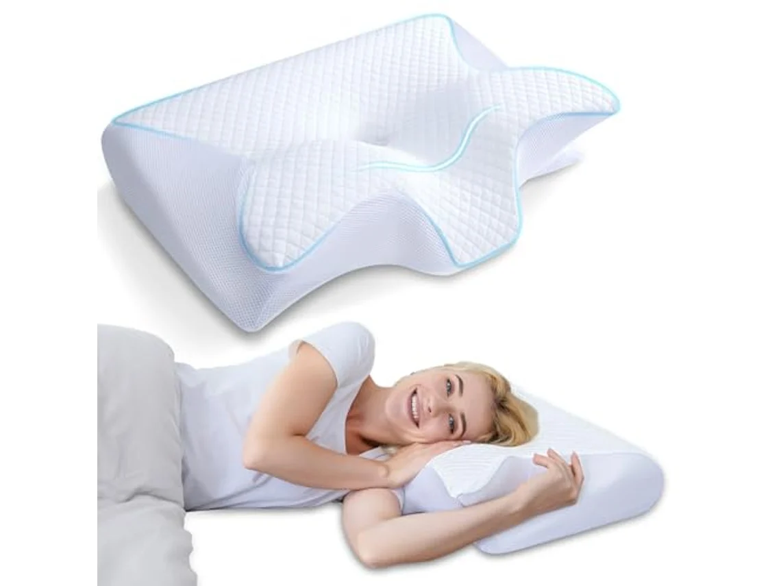 Almohada Cervical De Espuma Viscoelástica, Almohada Ortopédica Ergonómica 2 En 1 Para El Dolor De Cuello, Almohadas De Soporte Contorneadas