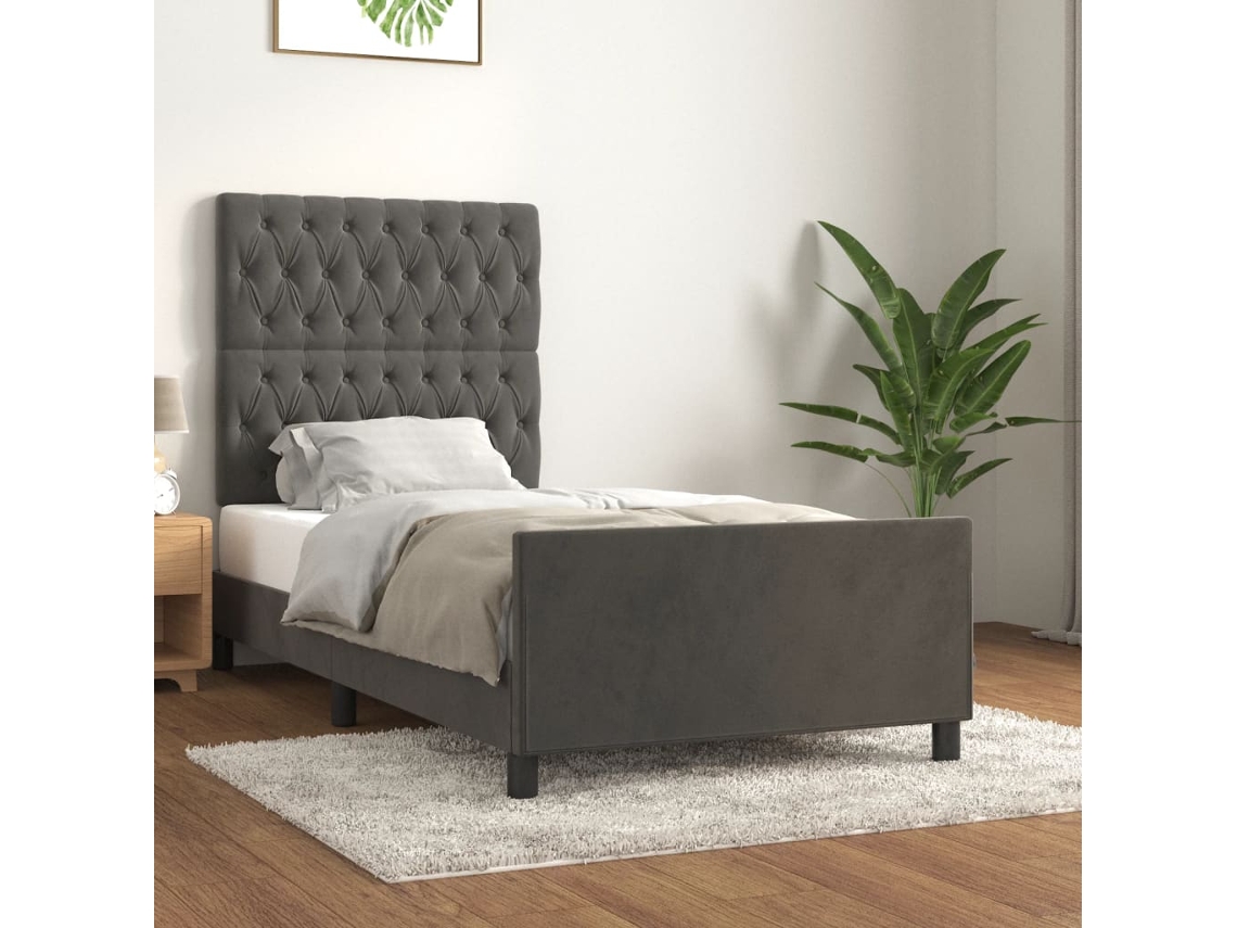 Estructura De Cama Sin Colchón Terciopelo Gris Oscuro 90x190 Cm