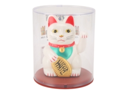 Gato de la suerte decorativo blanco con brazo móvil (10 cm)