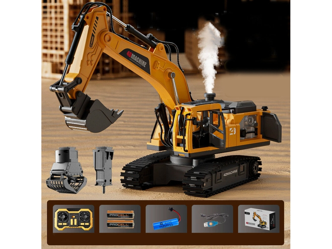 Amarillouna Batería4drc 4d-e1 E3 3 En 1 Excavadora Rc Aleación Luces Pulverización Rtr Juguetes Niños