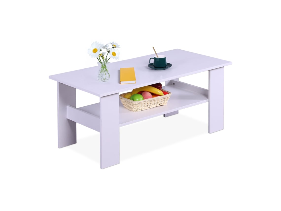 Mesa De Centro Relaxdays, Hbt: 53,5 X 100 X 50 Cm, Mesa De Salón Con Estante Inferior, Mesa De Café Moderna, Blanca