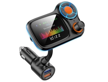 Adaptador Inalambrico Bluetooth Qc3.0 para Coche y Cargador Usb Dual Inteligente 2.4A 1 Pantalla a Color 8 Puertos Auxiliares Tarjeta Tf BISBISOUS