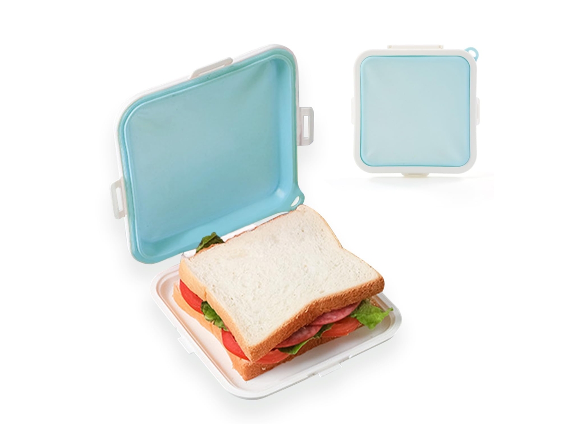 Caja Para Sándwich De Silicona Azul (1 Ud.). Con Cierre, Sin Bpa, Hermética Y Reutilizable. Ideal Para Frutas, Ensaladas Y Snacks.