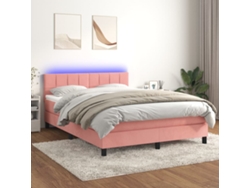 Cama Box Spring Colchón Y Led Terciopelo Rosa 140x200 Cm