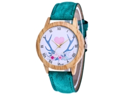 Reloj De Pulsera Unisex Con Correa Vaquera Y Correa De Cuarzo, Diseño De Astas Verdes.