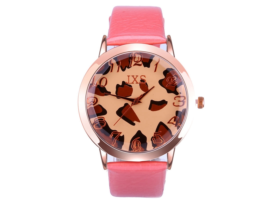 Reloj De Pulsera Zhoulianfa Para Mujer Con Correa De Piel Sintética Con Estampado De Leopardo Rosa.