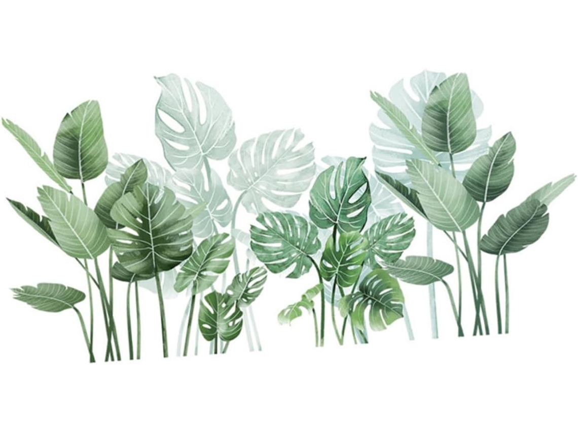 Vinilo Decorativo De Pared Con Fondo De Hojas Verdes Tropicales En Pvc.