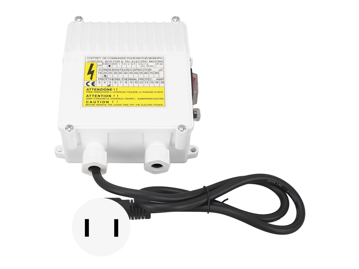 Caja de control para bomba de pozo de 370 W con protección térmica, enchufe estadounidense de 110 V.