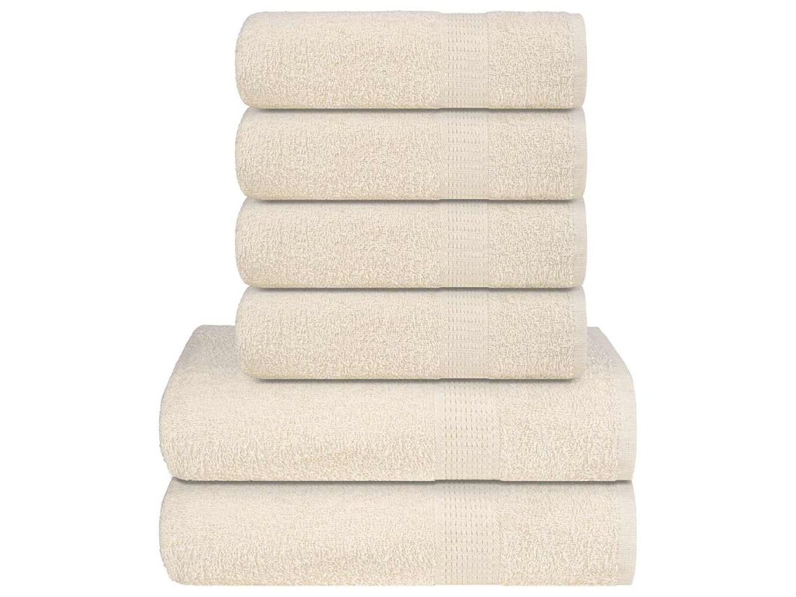 Juego De Toallas 6 Piezas 100 Algodón Crema 360 Gsm Wsd600402