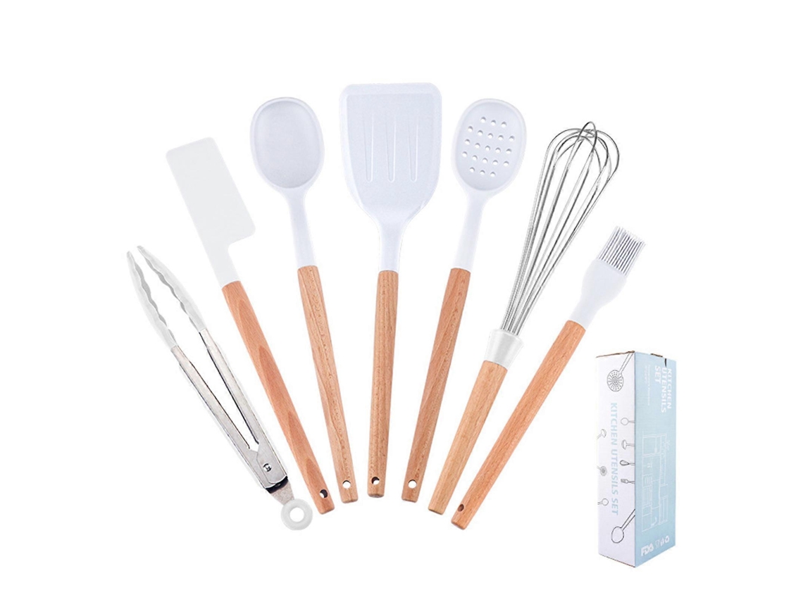 Juego de utensilios de cocina de 7 piezas - Utensilios esenciales de cocina - Duraderos y resistentes a los arañazos - Almacenamiento colgante
