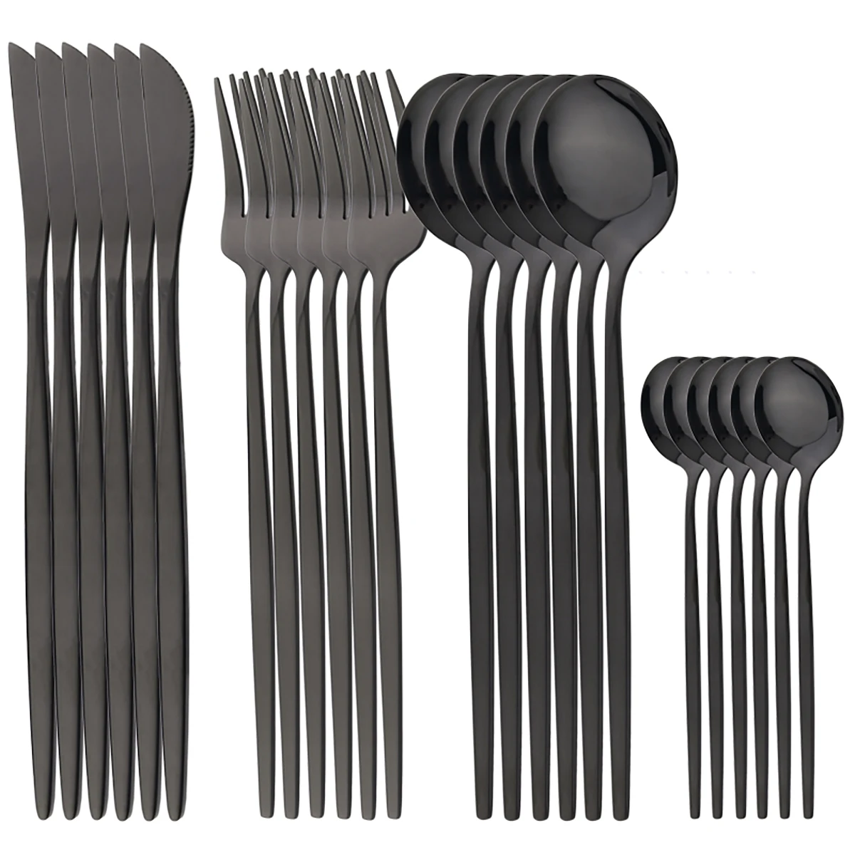 Juego de cubiertos de acero inoxidable de 24 piezas, apto para lavavajillas. MDUG (negro)