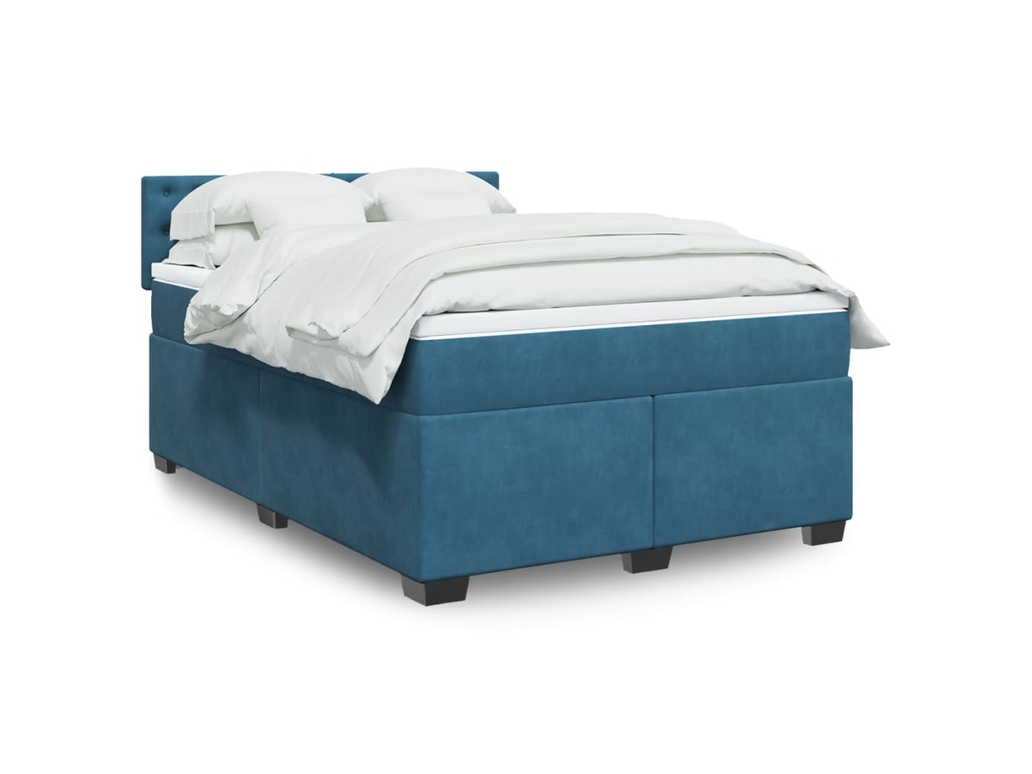 Cama Box Spring Con Colchón Terciopelo Azul Oscuro 140x200 Cm