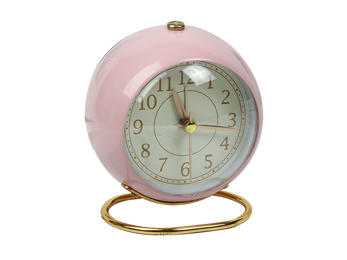 Despertador metálico pequeño, silencioso y sencillo, que funciona con pilas, para usar sobre el escritorio, ideal para la habitación de un estudiante, de color rosa.