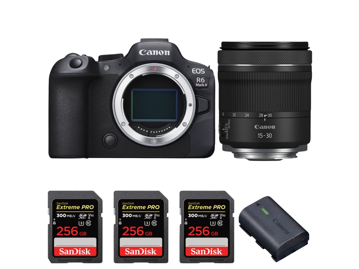 Canon Eos R6 Mark Ii + Rf 15-30mm F/4.5-6.3 Is Stm + 3 Sandisk 256gb Uhs-ii 300mb/s + 1 Canon Lp-e6nh + Ebook “20 Consejos Para Fotos Que Impactan”