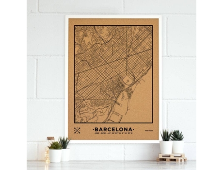 Mapa de Corcho MISSWOOD Woody Map Natural Barcelona