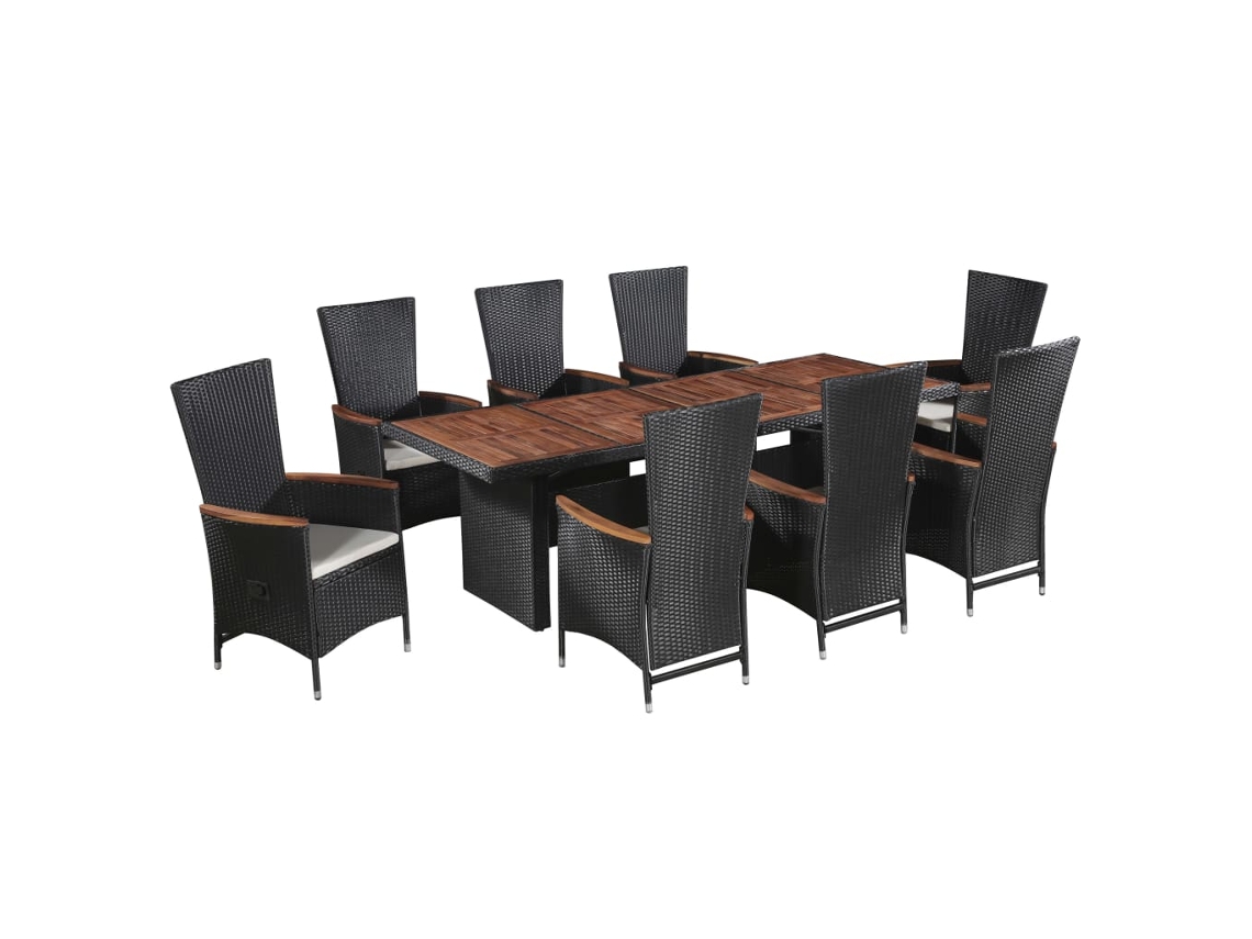 Juego de comedor para exteriores con cojines, mimbre sintético negro, Dkd Home Decor